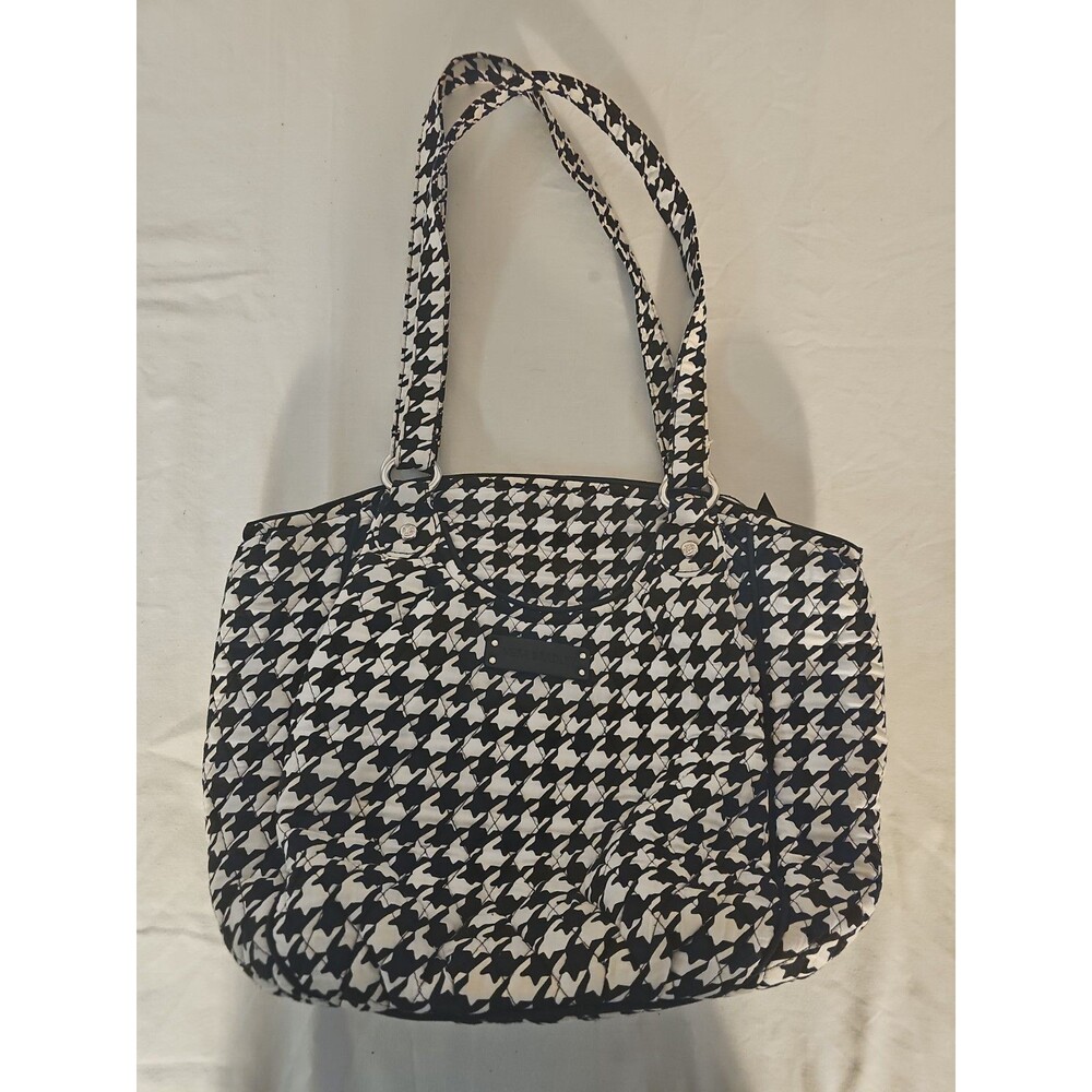 Vera Bradley Houndstooth Black White Quilted Tote Bag Purse Shoulder Strap